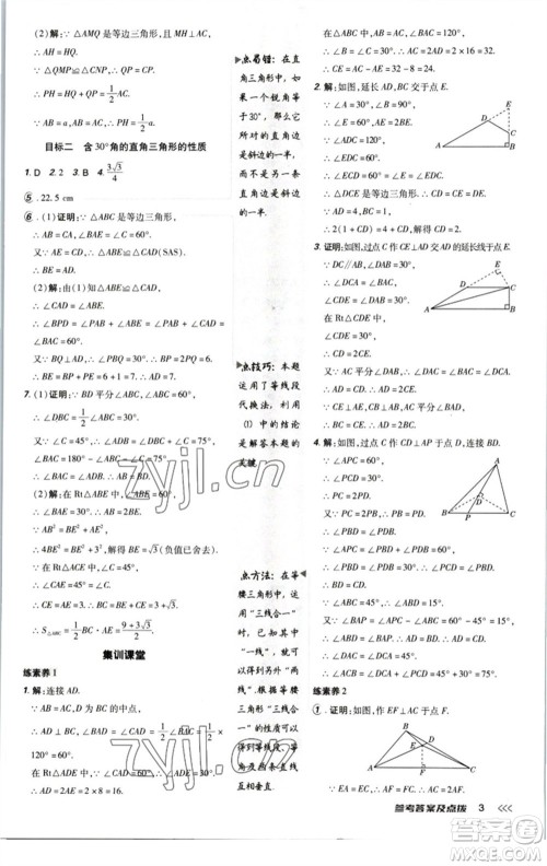 陕西人民教育出版社2023综合应用创新题典中点八年级数学下册北师大版参考答案