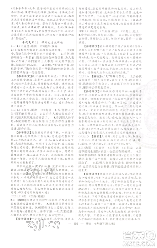 新疆青少年出版社2023四清导航七年级下册语文人教版参考答案