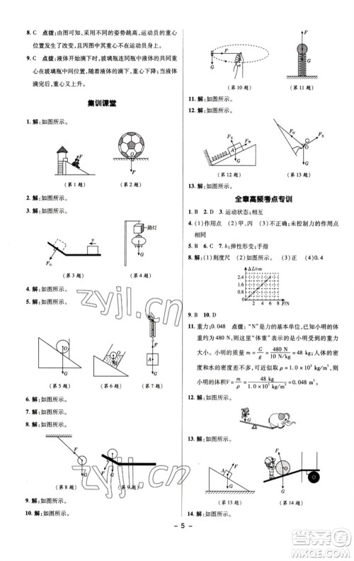 陕西人民教育出版社2023综合应用创新题典中点八年级物理下册人教版参考答案