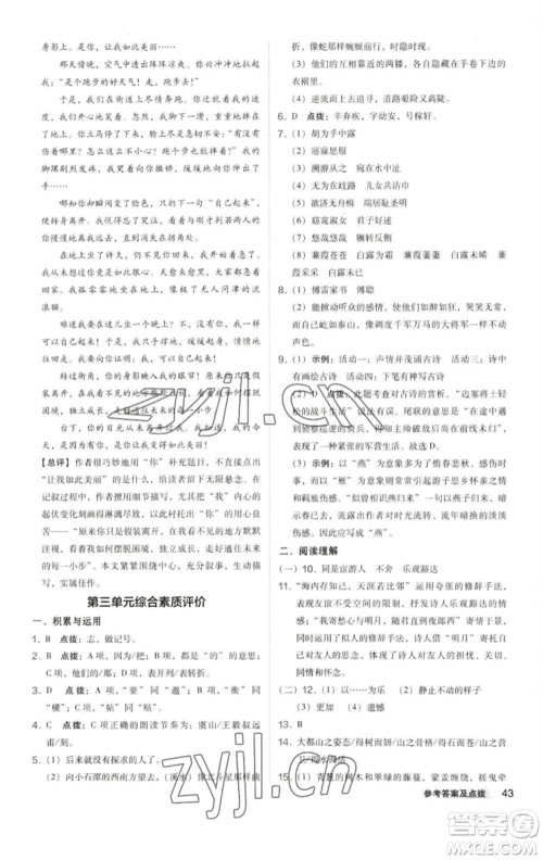 陕西人民教育出版社2023综合应用创新题典中点八年级语文下册人教版参考答案