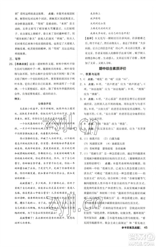 陕西人民教育出版社2023综合应用创新题典中点八年级语文下册人教版参考答案 陕西人民教育出版社2023综合应用创新题典中点八年级语文下册人教版参考答案