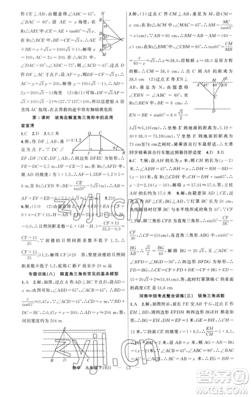 新疆青少年出版社2023四清导航九年级下册数学人教版河南专版参考答案 新疆青少年出版社2023四清导航九年级下册数学人教版河南专版参考答案