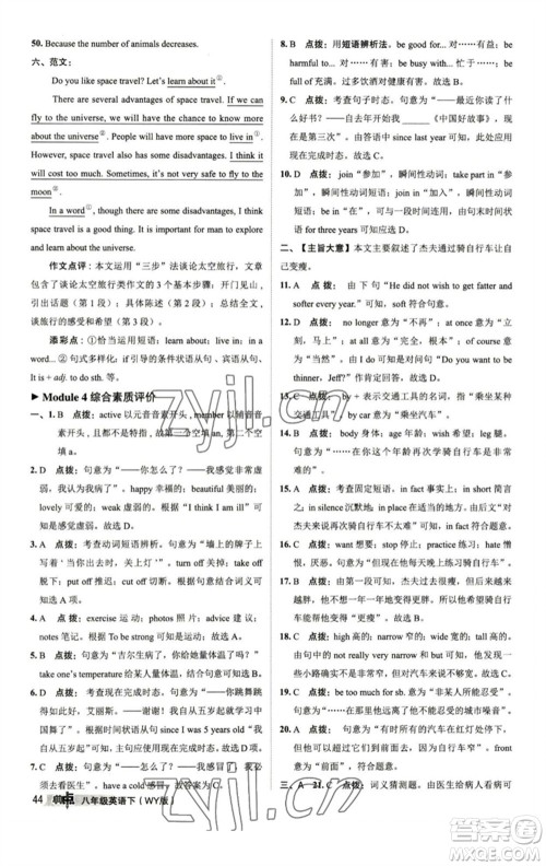 陕西人民教育出版社2023综合应用创新题典中点八年级英语下册外研版参考答案 陕西人民教育出版社2023综合应用创新题典中点八年级英语下册外研版参考答案