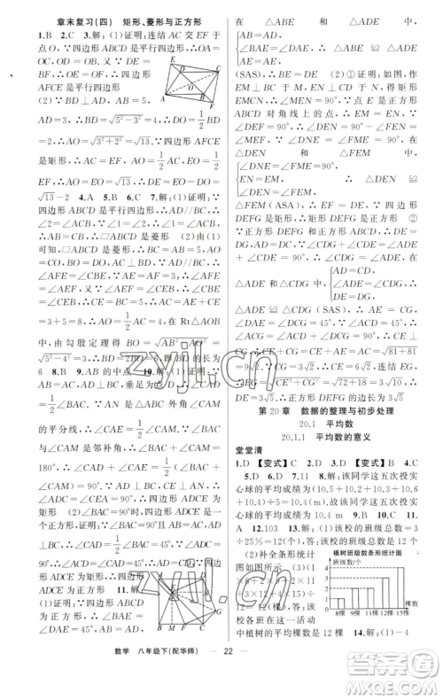 新疆青少年出版社2023四清导航八年级下册数学华师大版参考答案 新疆青少年出版社2023四清导航八年级下册数学华师大版参考答案