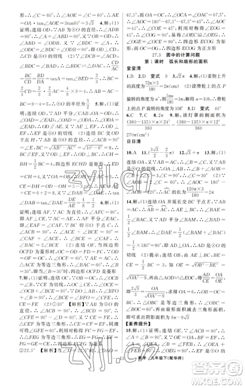 新疆青少年出版社2023四清导航九年级下册数学华师大版参考答案 新疆青少年出版社2023四清导航九年级下册数学华师大版参考答案