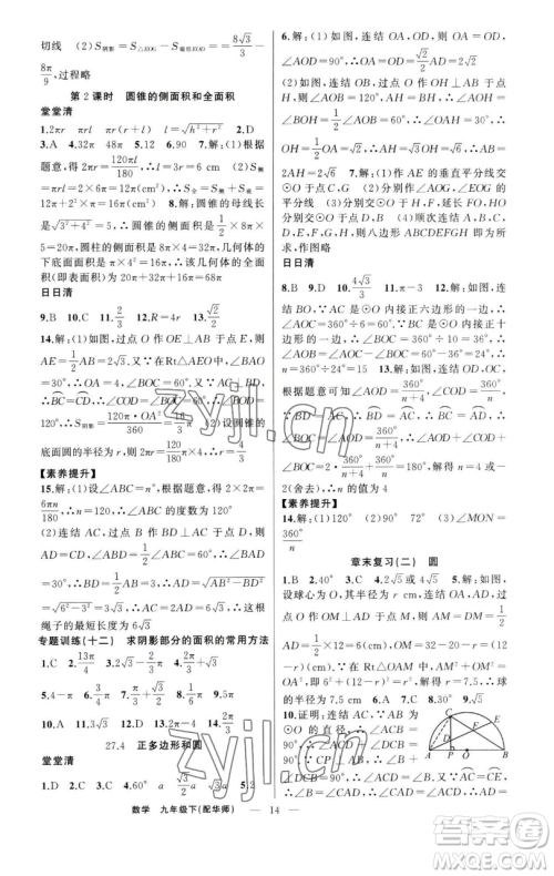 新疆青少年出版社2023四清导航九年级下册数学华师大版参考答案 新疆青少年出版社2023四清导航九年级下册数学华师大版参考答案