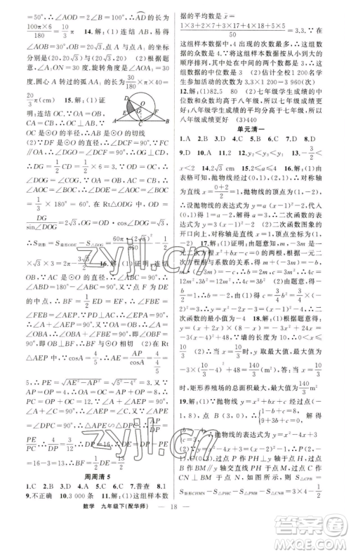 新疆青少年出版社2023四清导航九年级下册数学华师大版参考答案 新疆青少年出版社2023四清导航九年级下册数学华师大版参考答案