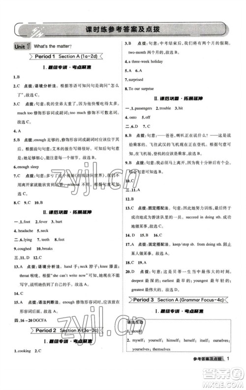 山西教育出版社2023综合应用创新题典中点八年级英语下册人教版安徽专版参考答案