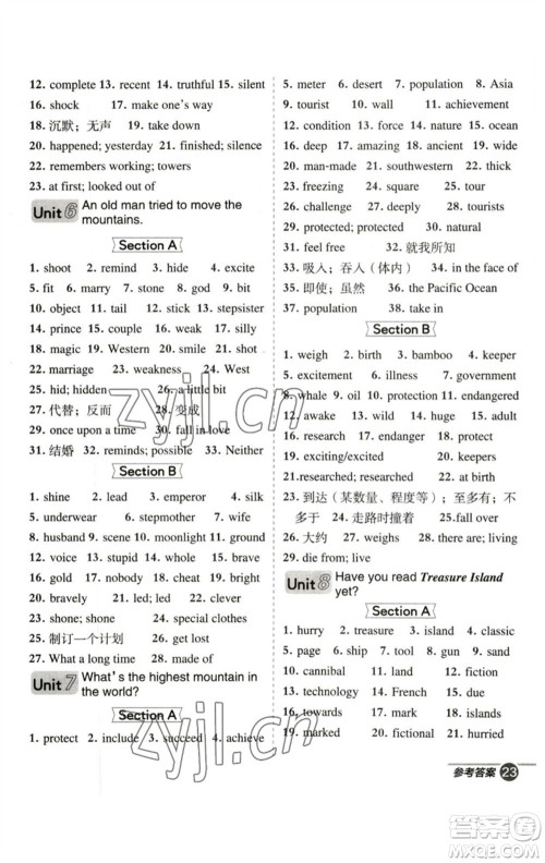 山西教育出版社2023综合应用创新题典中点八年级英语下册人教版安徽专版参考答案