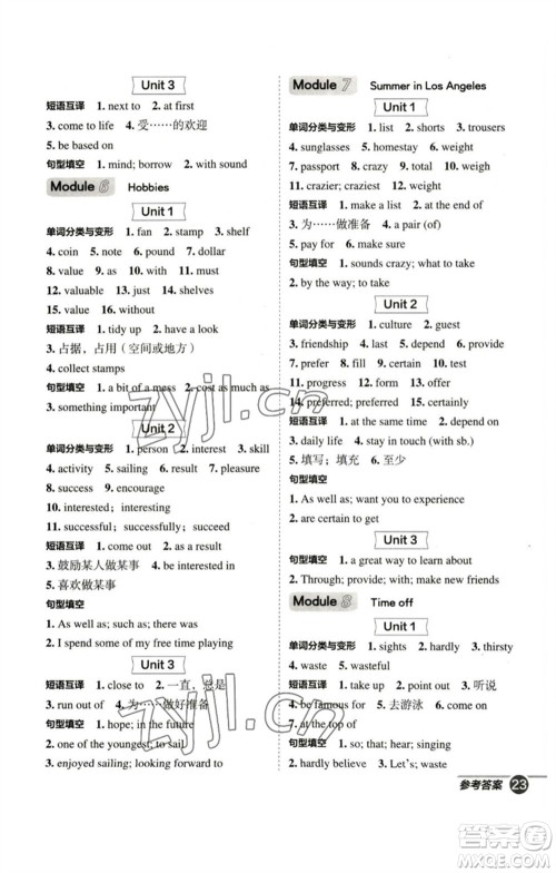 山西教育出版社2023综合应用创新题典中点八年级英语下册外研版安徽专版参考答案
