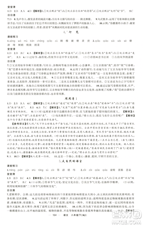 新疆青少年出版社2023四清导航八年级下册语文人教版黄石专版参考答案 新疆青少年出版社2023四清导航八年级下册语文人教版黄石专版参考答案
