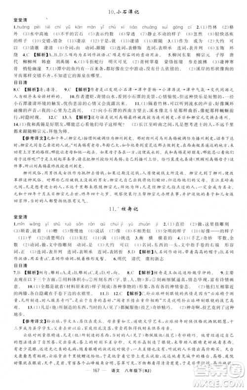新疆青少年出版社2023四清导航八年级下册语文人教版黄石专版参考答案 新疆青少年出版社2023四清导航八年级下册语文人教版黄石专版参考答案