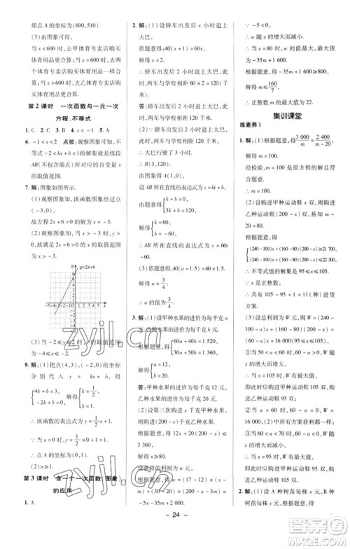 陕西人民教育出版社2023综合应用创新题典中点八年级数学下册华师大版参考答案