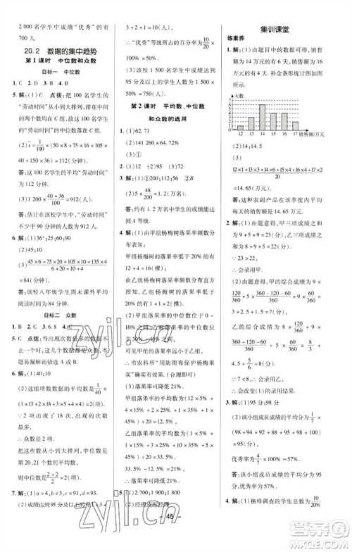 陕西人民教育出版社2023综合应用创新题典中点八年级数学下册华师大版参考答案