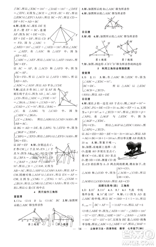 新疆青少年出版社2023四清导航七年级下册数学北师大版辽宁专版参考答案