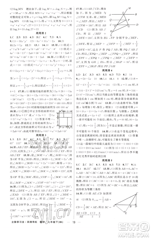 新疆青少年出版社2023四清导航七年级下册数学北师大版辽宁专版参考答案