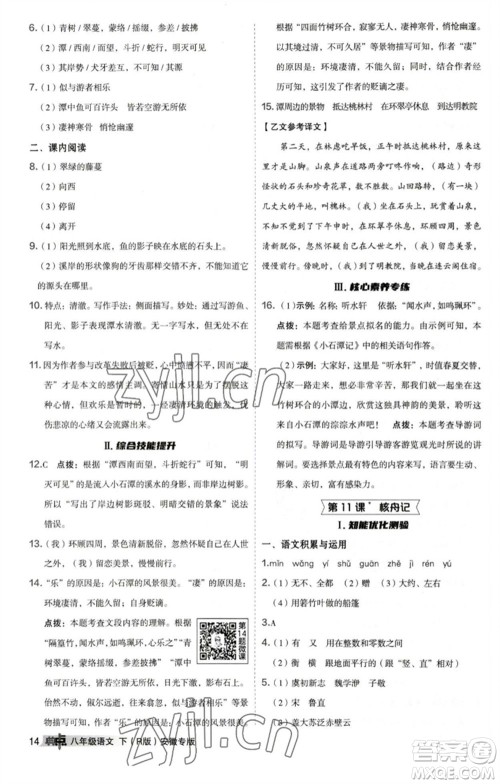 吉林教育出版社2023综合应用创新题典中点八年级语文下册人教版安徽专版参考答案