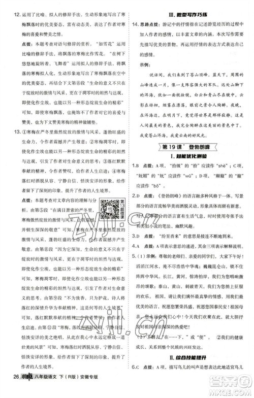 吉林教育出版社2023综合应用创新题典中点八年级语文下册人教版安徽专版参考答案