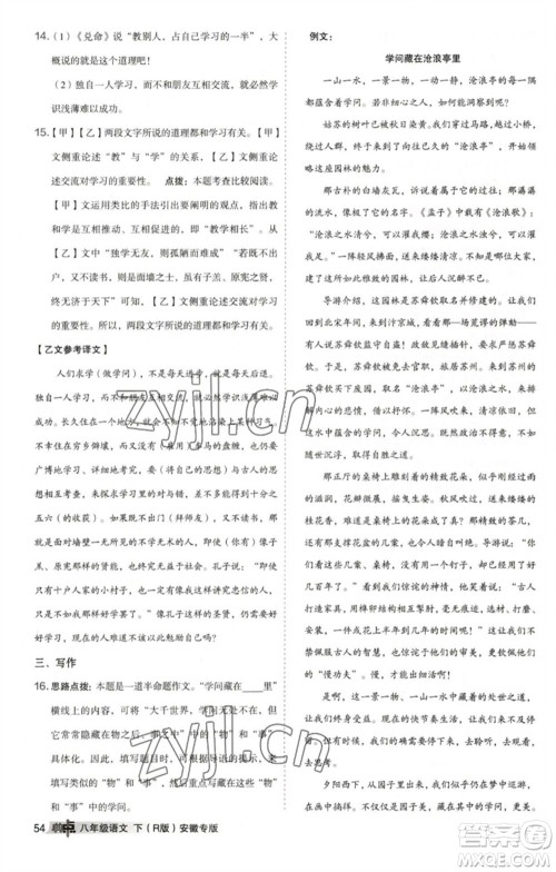 吉林教育出版社2023综合应用创新题典中点八年级语文下册人教版安徽专版参考答案