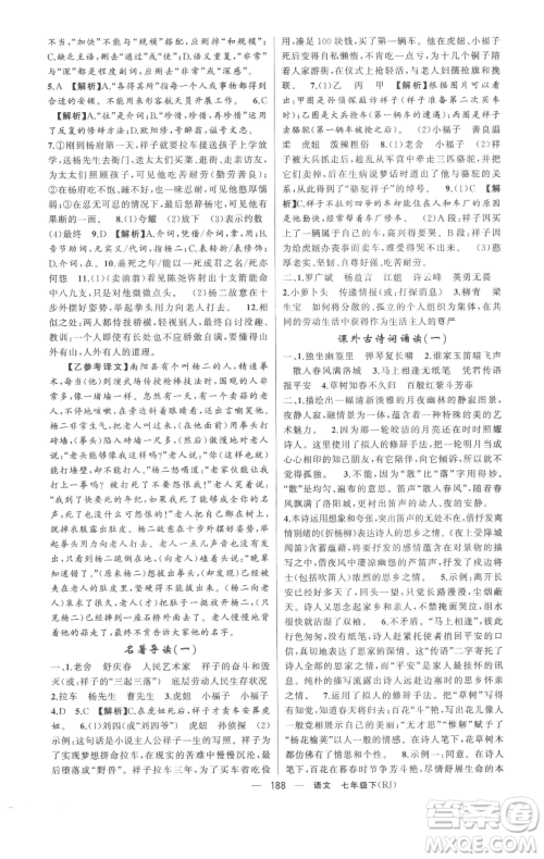 新疆青少年出版社2023四清导航七年级下册语文人教版黄冈专版参考答案 新疆青少年出版社2023四清导航七年级下册语文人教版黄冈专版参考答案