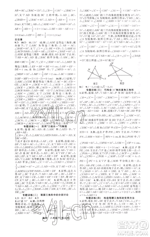 新疆青少年出版社2023四清导航八年级下册数学北师大版参考答案