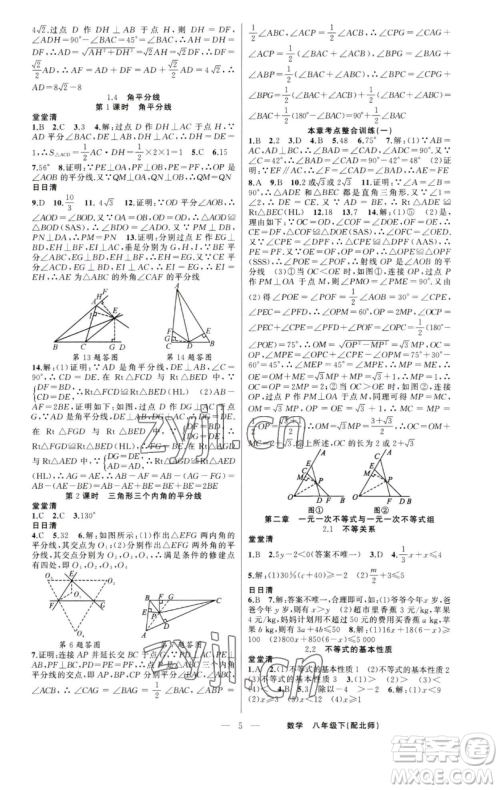 新疆青少年出版社2023四清导航八年级下册数学北师大版参考答案