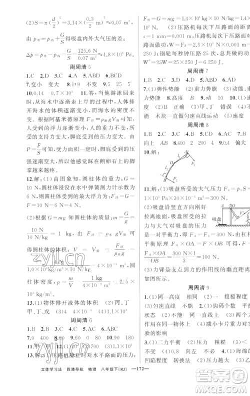 新疆青少年出版社2023四清导航八年级下册物理人教版辽宁专版参考答案