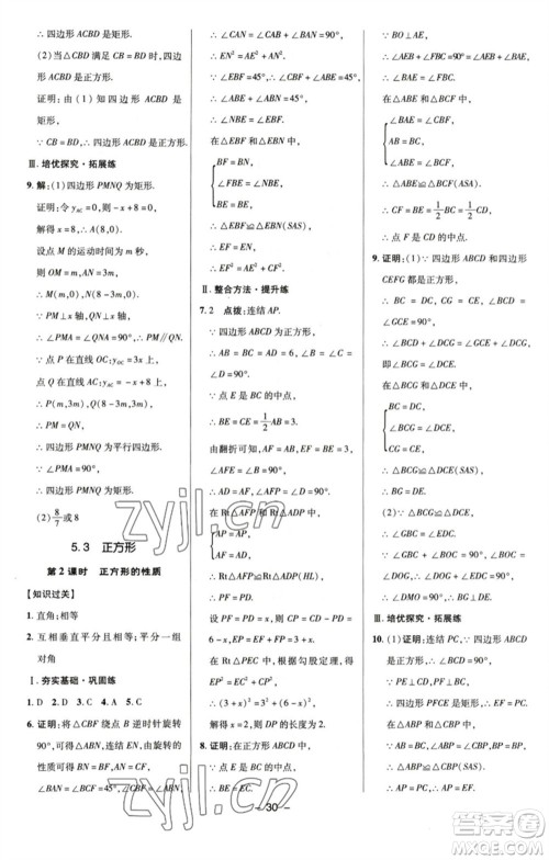 陕西人民教育出版社2023综合应用创新题典中点八年级数学下册浙教版参考答案