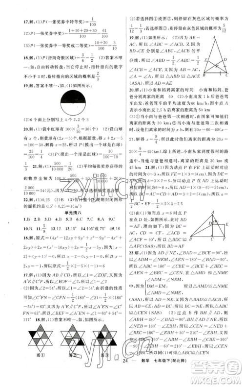 新疆青少年出版社2023四清导航七年级下册数学北师大版参考答案 新疆青少年出版社2023四清导航七年级下册数学北师大版参考答案