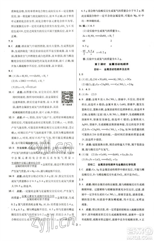 陕西人民教育出版社2023综合应用创新题典中点九年级化学下册人教版参考答案