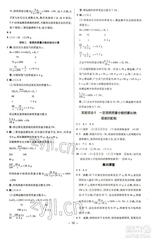 陕西人民教育出版社2023综合应用创新题典中点九年级化学下册人教版参考答案