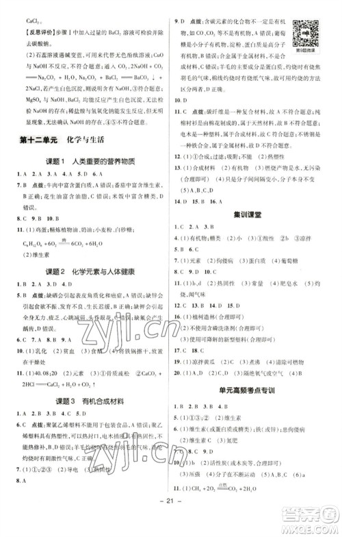 陕西人民教育出版社2023综合应用创新题典中点九年级化学下册人教版参考答案
