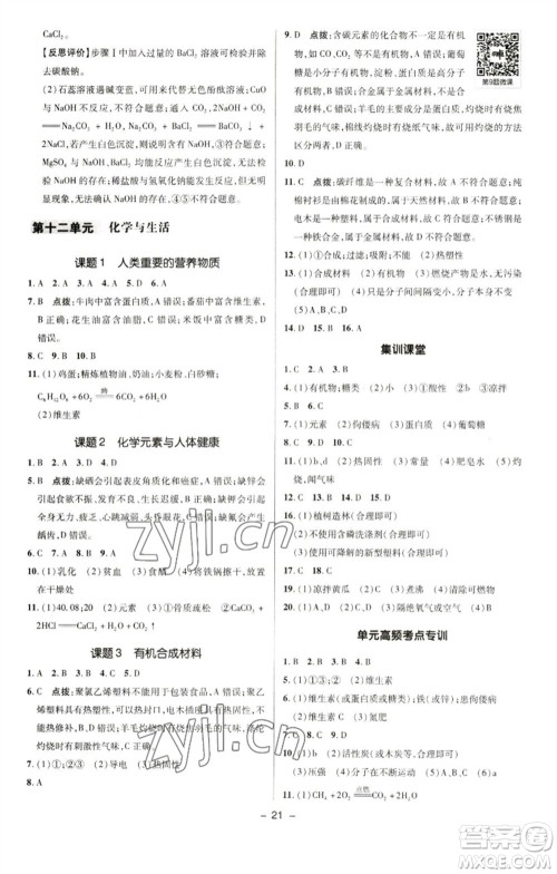 陕西人民教育出版社2023综合应用创新题典中点九年级化学下册人教版参考答案