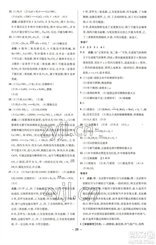 陕西人民教育出版社2023综合应用创新题典中点九年级化学下册人教版参考答案