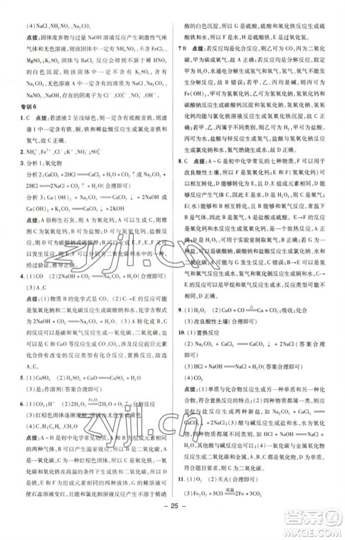 陕西人民教育出版社2023综合应用创新题典中点九年级化学下册人教版参考答案