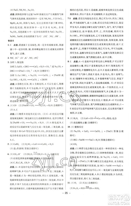 陕西人民教育出版社2023综合应用创新题典中点九年级化学下册人教版参考答案