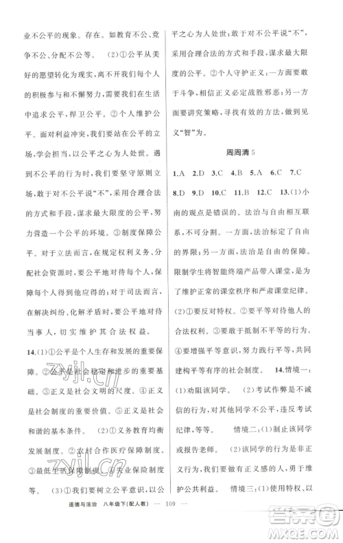 新疆青少年出版社2023四清导航八年级下册道德与法治人教版参考答案 新疆青少年出版社2023四清导航八年级下册道德与法治人教版参考答案