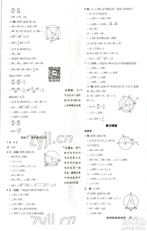 陕西人民教育出版社2023综合应用创新题典中点九年级数学下册北师大版参考答案