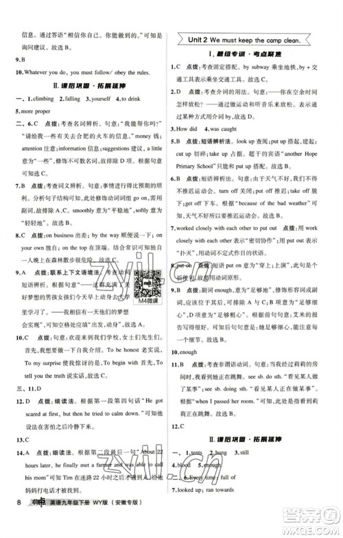 山西教育出版社2023综合应用创新题典中点九年级英语下册外研版安徽专版参考答案
