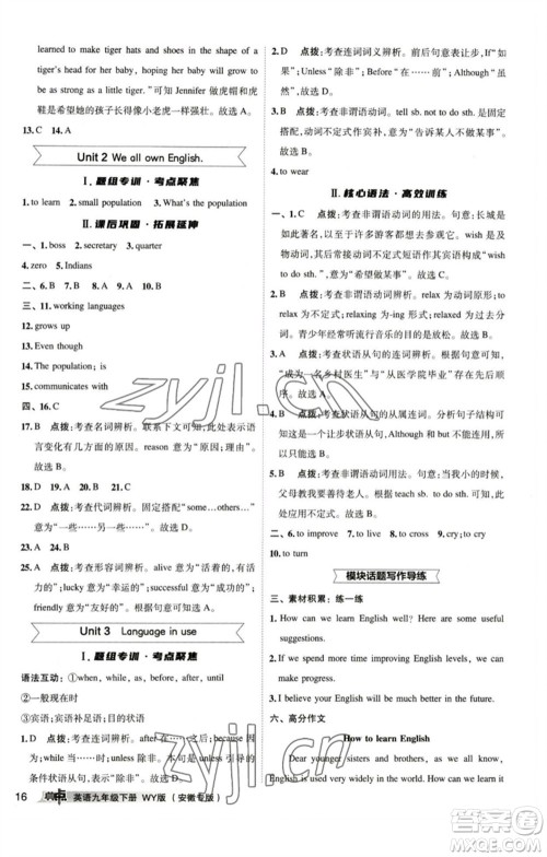 山西教育出版社2023综合应用创新题典中点九年级英语下册外研版安徽专版参考答案