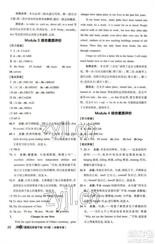 山西教育出版社2023综合应用创新题典中点九年级英语下册外研版安徽专版参考答案