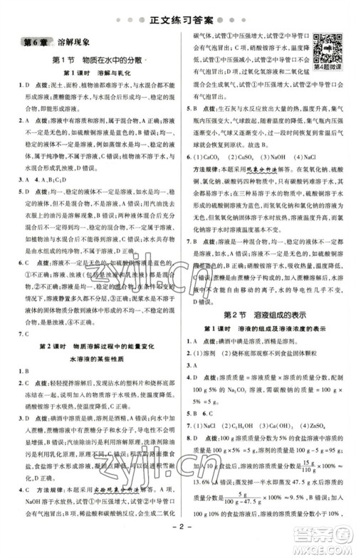 陕西人民教育出版社2023综合应用创新题典中点九年级化学下册沪教版参考答案