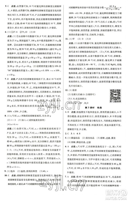 陕西人民教育出版社2023综合应用创新题典中点九年级化学下册沪教版参考答案