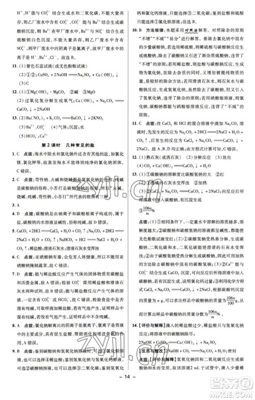 陕西人民教育出版社2023综合应用创新题典中点九年级化学下册沪教版参考答案