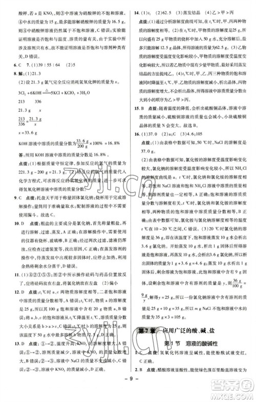 陕西人民教育出版社2023综合应用创新题典中点九年级化学下册沪教版参考答案