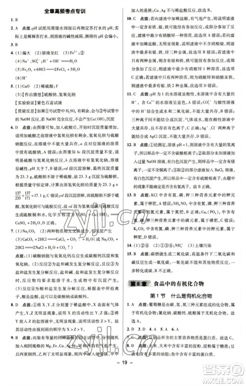 陕西人民教育出版社2023综合应用创新题典中点九年级化学下册沪教版参考答案