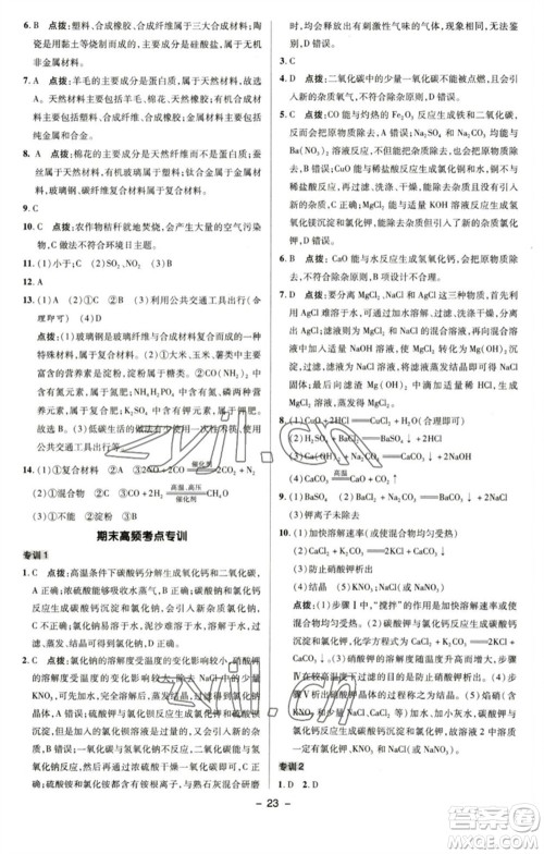 陕西人民教育出版社2023综合应用创新题典中点九年级化学下册沪教版参考答案