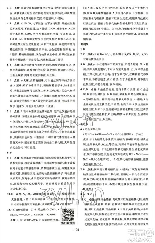 陕西人民教育出版社2023综合应用创新题典中点九年级化学下册沪教版参考答案