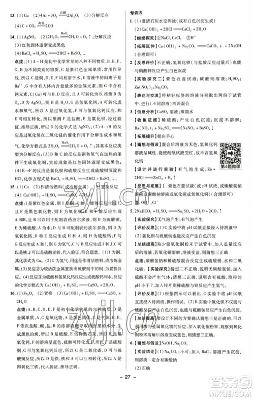 陕西人民教育出版社2023综合应用创新题典中点九年级化学下册沪教版参考答案