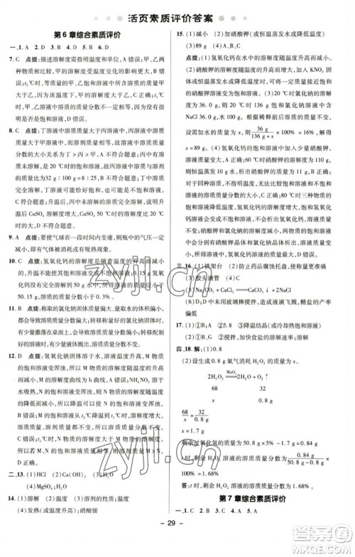 陕西人民教育出版社2023综合应用创新题典中点九年级化学下册沪教版参考答案